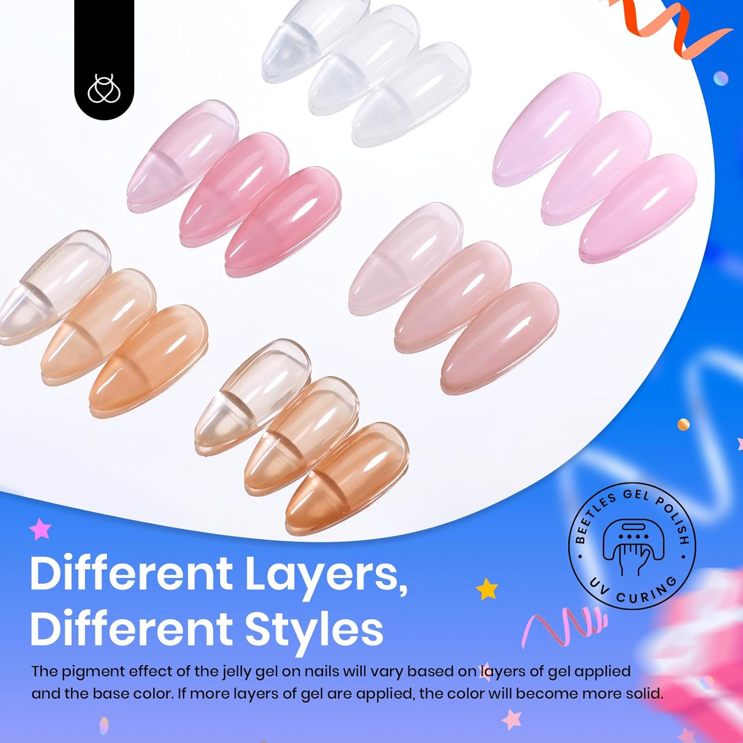 Beetles 15ml Milky White Nude Pink Sheer Brown 6 Color Jelly Gel Nail Polish Set - Image 3
