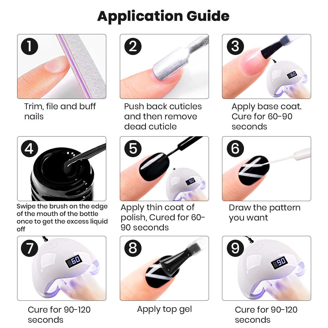 RARJSM 2Pcs 8ml Black and White Nail Art Liner Gel Polish Set with Brush - Image 8