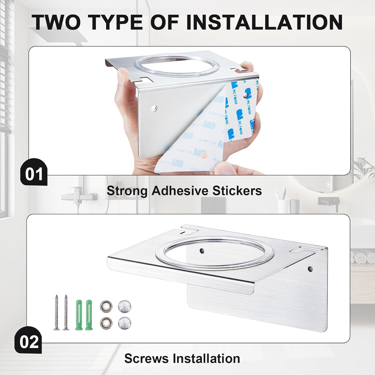 Stainless Steel Wall Mount Adhesive Hair Dryer Holder Organizer for Bathroom & Barber Shops - Image 8