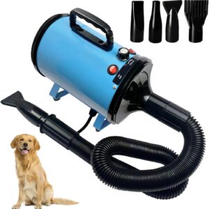 High Velocity Professional Dog Grooming Dryer,Adjustable Temperature and Speed Hair Dryer for Pets with 4 Nozzles