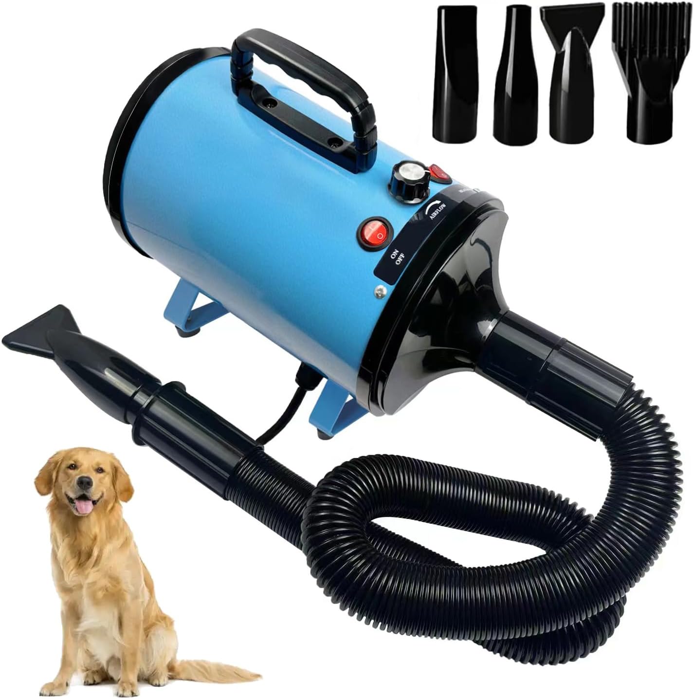 High Velocity Professional Dog Grooming Dryer,Adjustable Temperature and Speed Hair Dryer for Pets with 4 Nozzles
