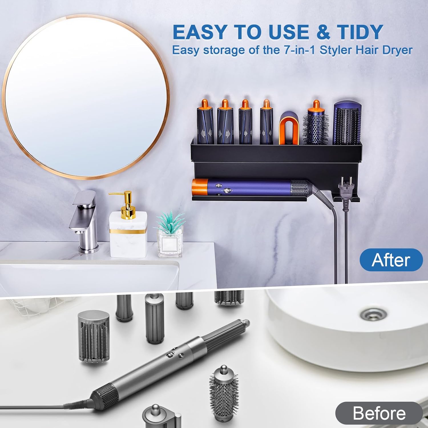 Black Wall Mount Organizer for 7-in-1 Styler Attachments & Blow Dryer - Image 4