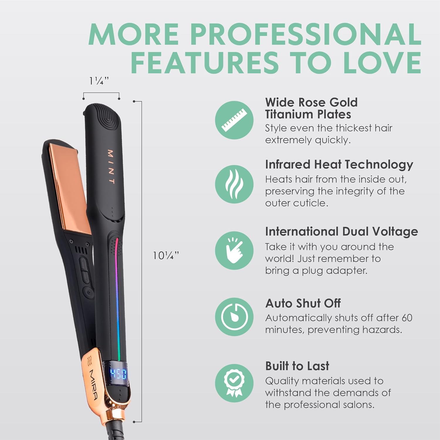 MIRA Professional Series 1 1/4 Inch Titanium Flat Iron Hair Straightener for All Hair Types - Image 6