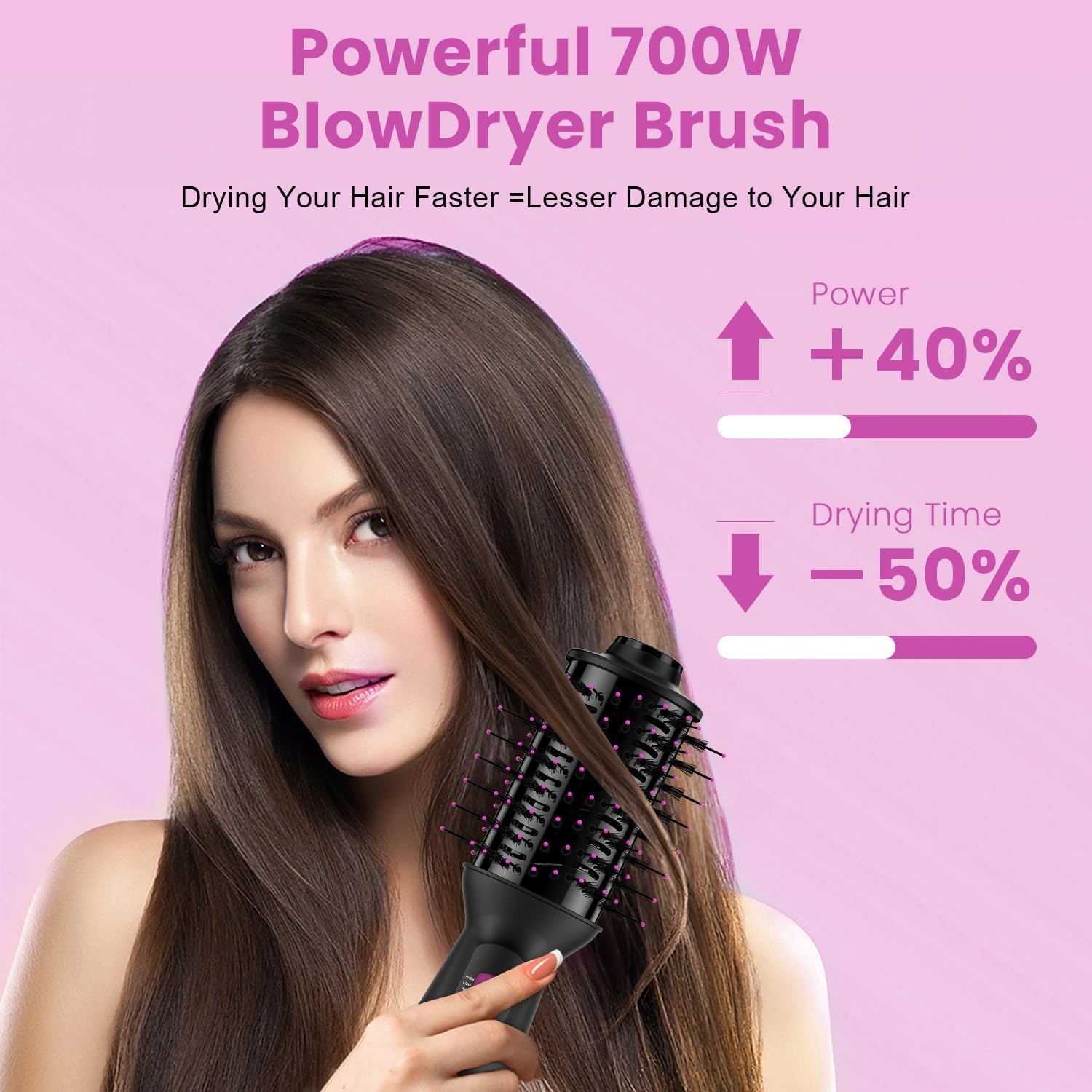 Dual Voltage Mini Hair Dryer Brush 120V-240V Anti-frizz Volumizer with UK/EU Plug - Image 9