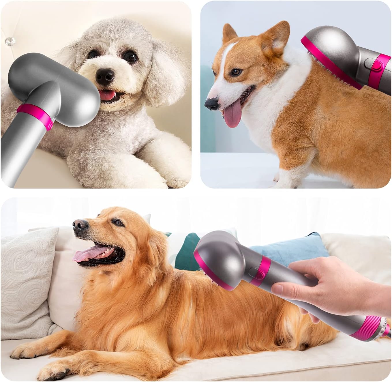 2-in-1 Pet Grooming Tool: Dog Hair Dryer and Slicker Brush Combo, Small/Medium, Adjustable Temperature - Image 6