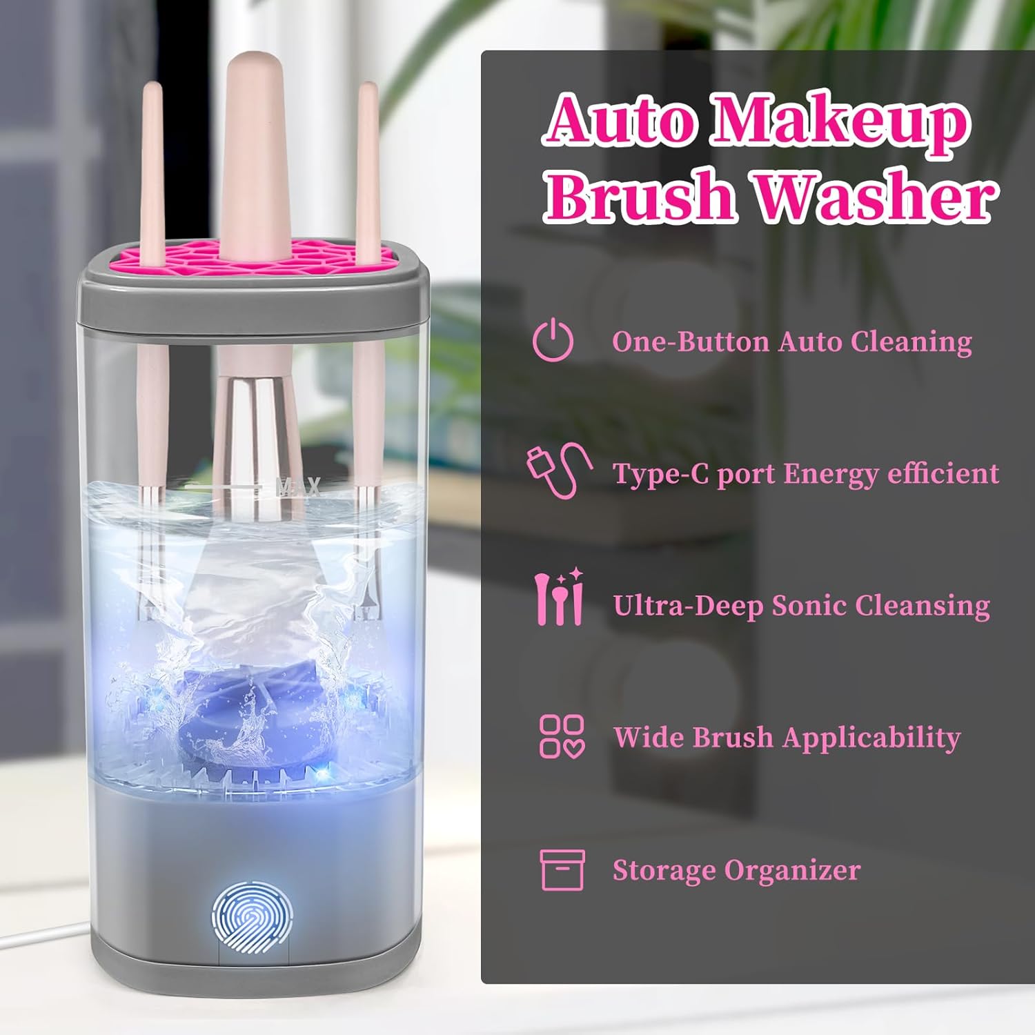 Automatic Electric Makeup Brush Cleaner Machine Gray Pink for All Brush Types - Image 2
