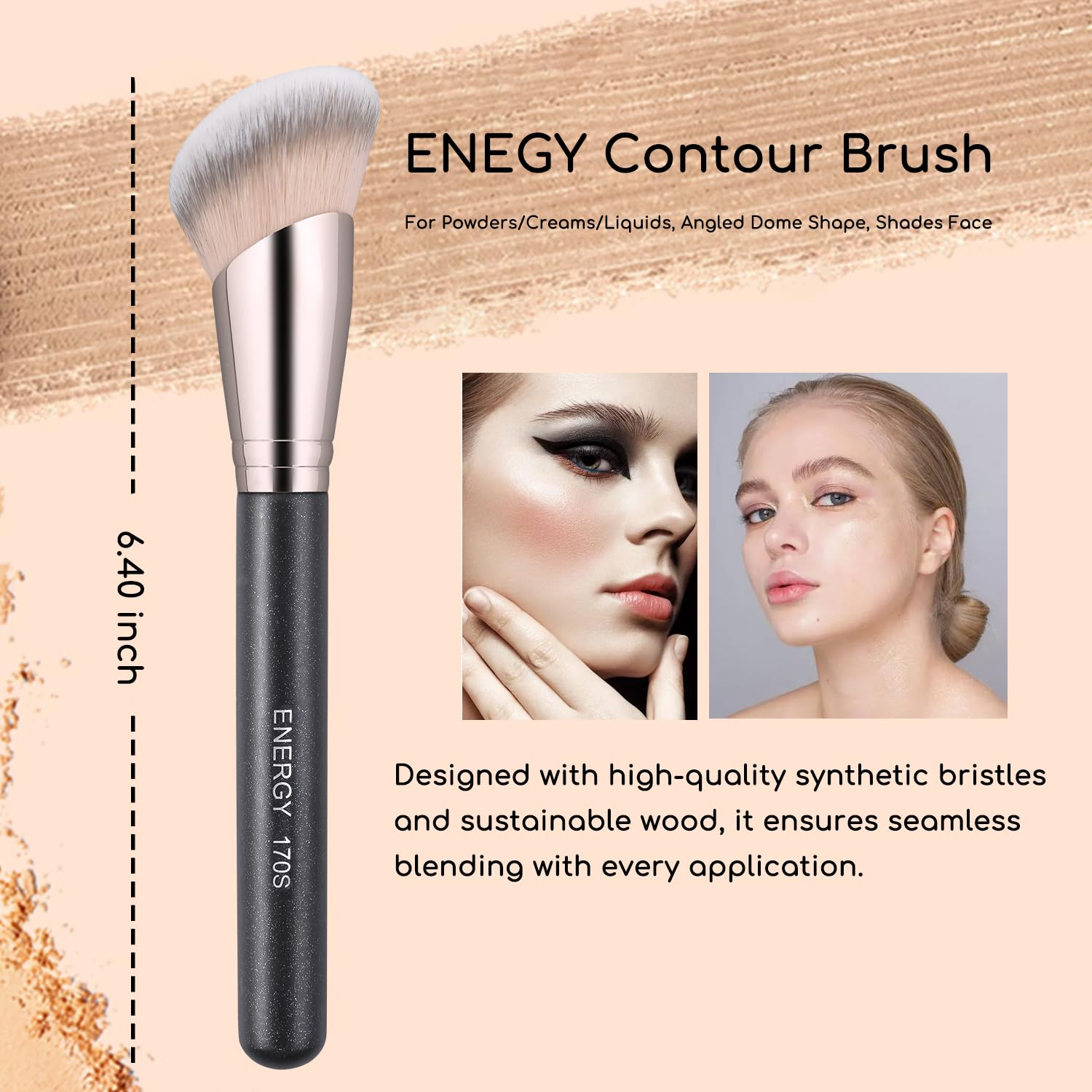ENERGY Vegan Angled Makeup Brush Set with Travel Bag for Liquid Powder Makeup - Image 2
