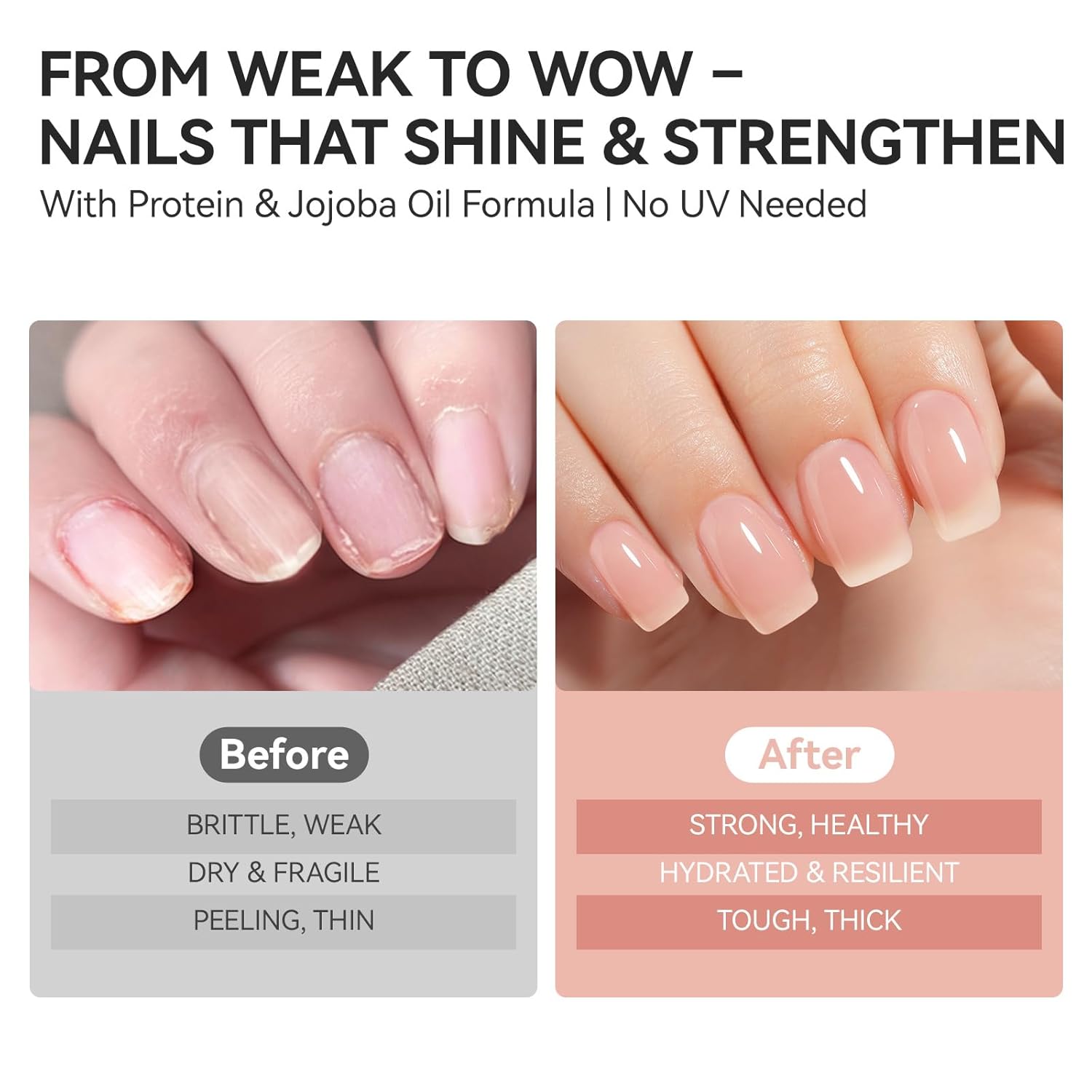 Gelike EC Protein Nail Strengthener and Growth Polish 15ml - Nude Blush 6 in 1 Hardener for Weak Nails - Image 5