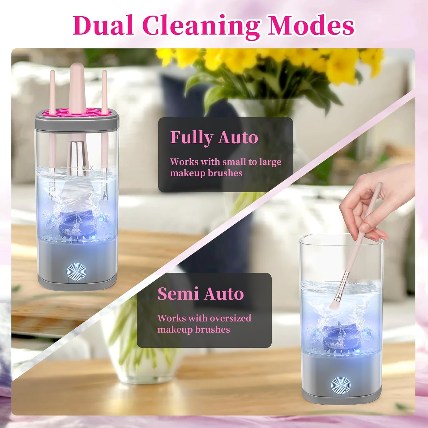 Automatic Electric Makeup Brush Cleaner Machine Gray Pink for All Brush Types - Image 5