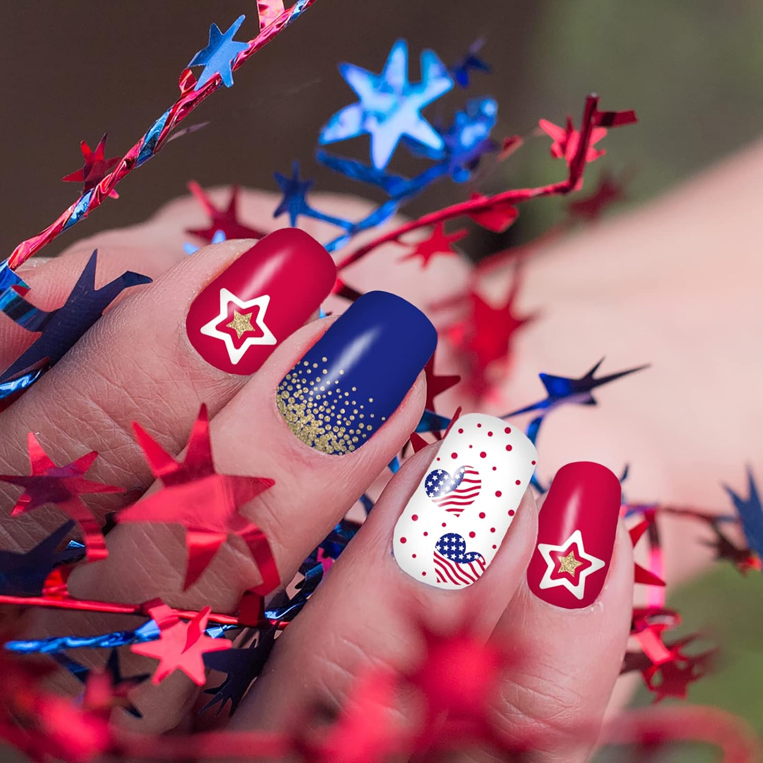 12 Sheets of 4th of July Nail Wraps Stickers with American Flag Design and Nail Files - Image 2
