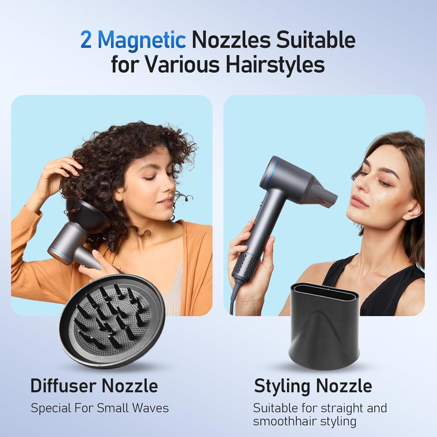 Negative Ionic Blow Dryer, 110000 RPM Professional High-Speed Low Noise Thermo-Control Hair Dryer, Lightweight Blow Dryer with Magnetic Diffuser and Nozzle for Home Travel Salon Women Man - Image 6