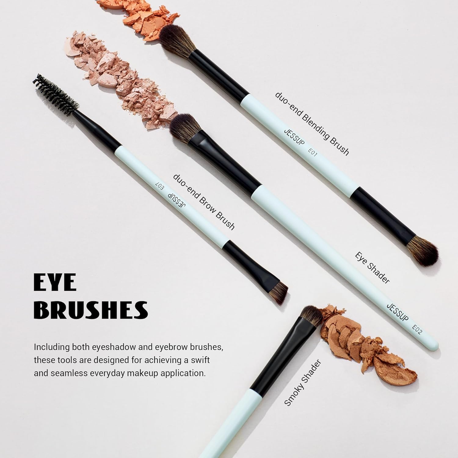 Jessup 6 Piece Double Sided Vegan Makeup Brush Set Bright Cyan - Image 5