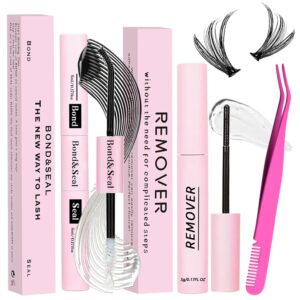Lash Bond and Seal Kit 3Pcs DIY Lash Extension with Waterproof Lashe Cluster Glue 72h Hold and Seal Lash Remover Tweezers for Eyelash Extensions Beginners Self Use at Home