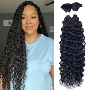 Human Braiding Hair for Boho Braids Human Hair Braiding Hair Curly Wet and Wavy Boho Hair for Braiding Unprocessed Virgin Water Wave Bulk Human Hair for Braiding Knotless Natural Color 18 Inch