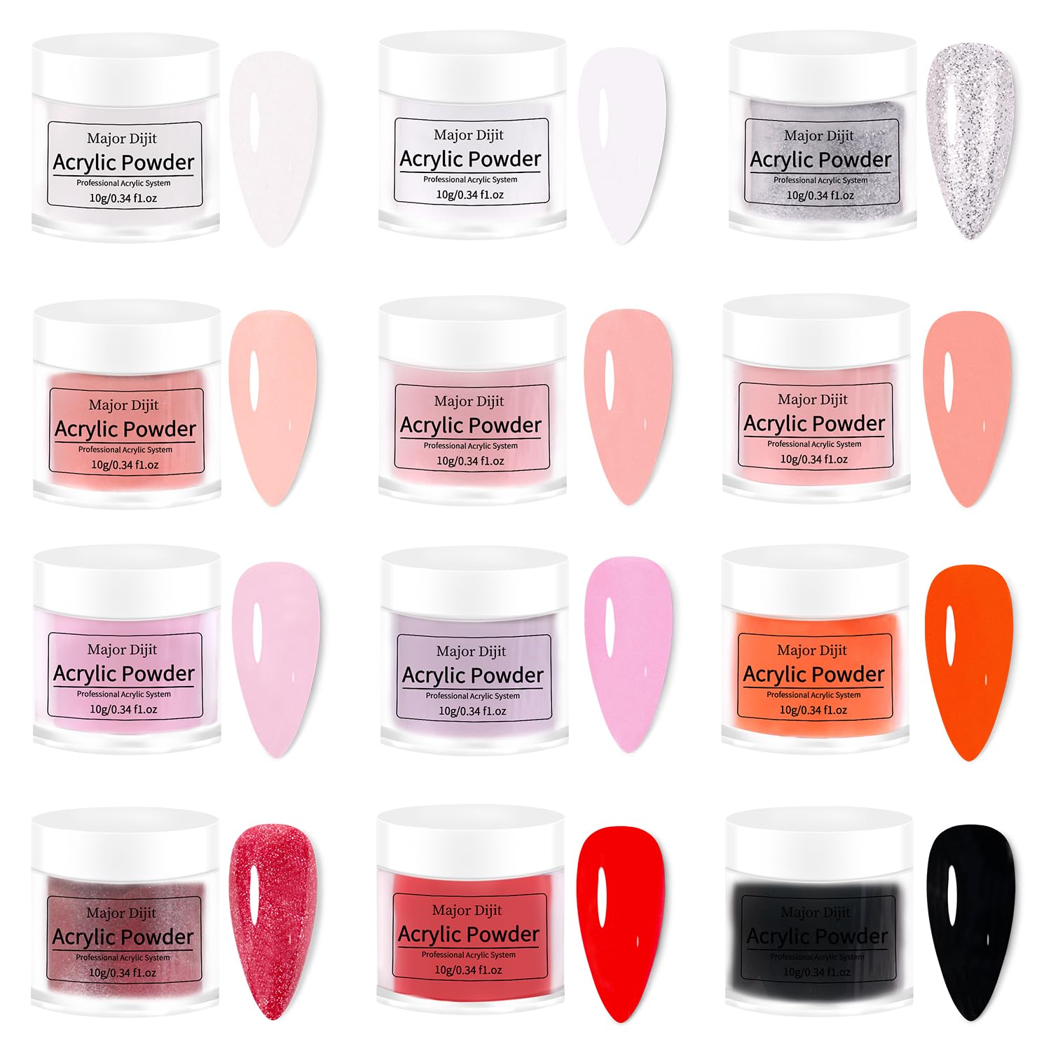 Major Dijit Complete Acrylic Nail Starter Kit with 12 Colors, LED Lamp, and Professional Tools - Image 2