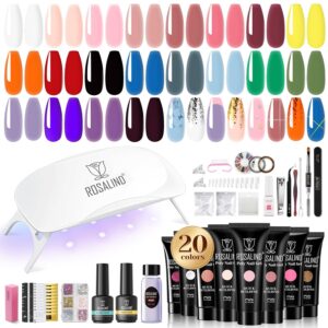 ROSALIND 20 Colors Poly Nail Gel Kit with Mini Nail Lamp Glitter Poly Nail Gel Kit Collection with Tools Clear Spring Summer Halloween Starter Kit