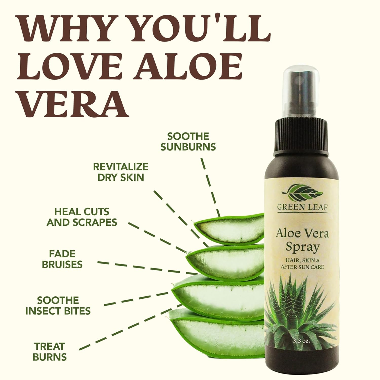 Green Leaf Naturals 12oz 99% Cold-Pressed Aloe Vera Spray with Vitamins C, E, A for Skin, Hair, Sunburn Relief - Image 6