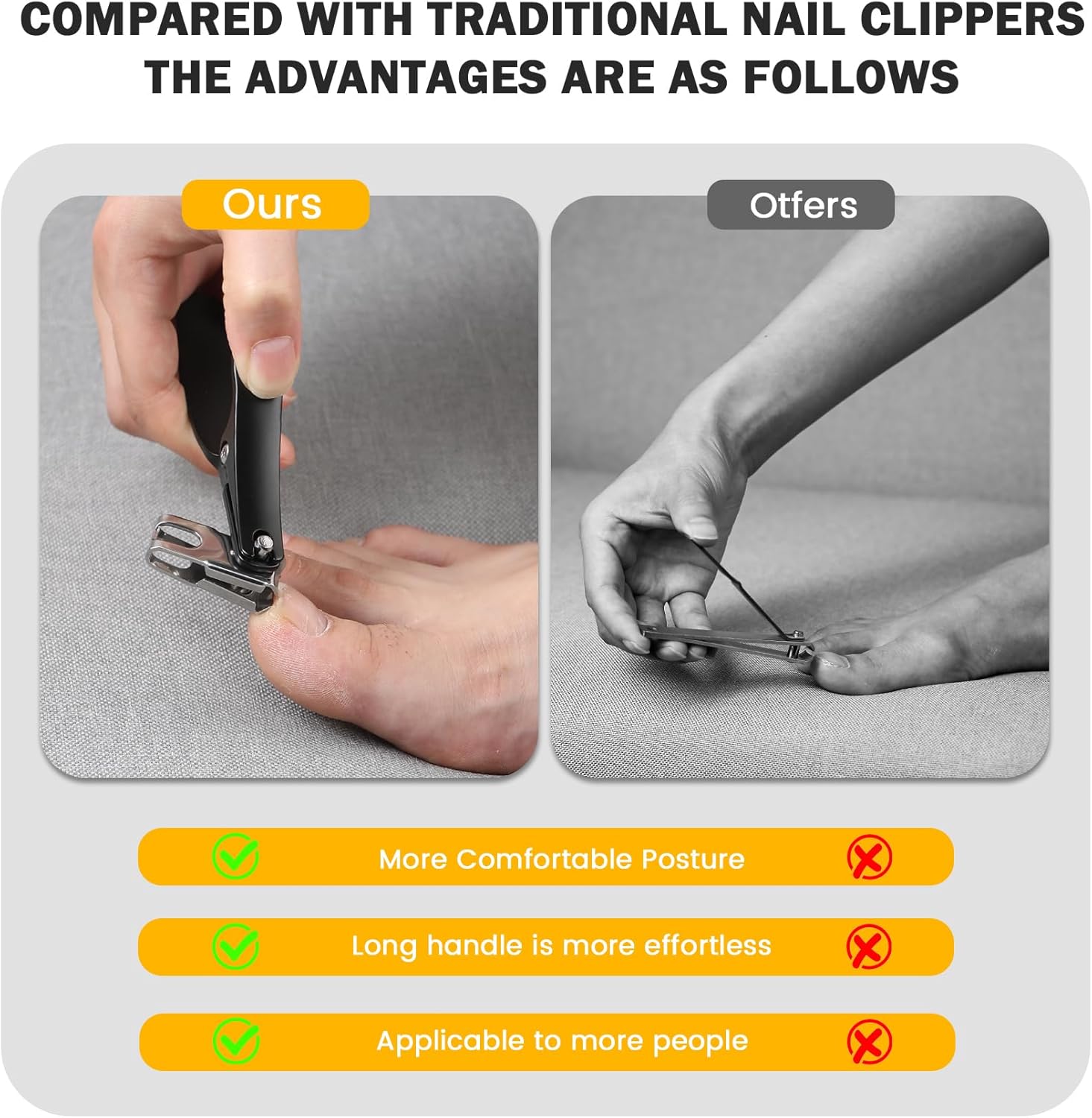 BEZOX Long Handle Toenail Clippers for Seniors, 360° Rotating Jaw, Ergonomic Grip, Stainless Steel - Image 4