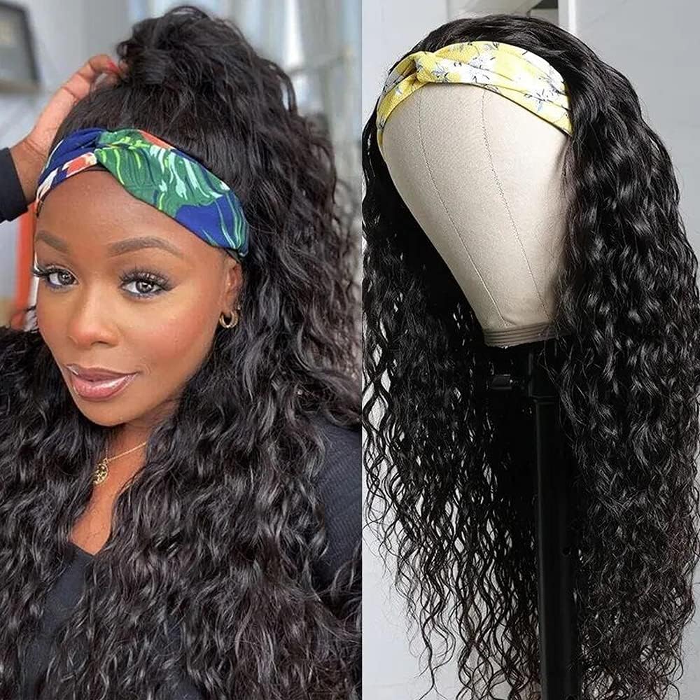 KLAIYI 20-Inch Water Wave Curly Human Hair Headband Wig for Black Women, Beginner Friendly, Medium - Image 8