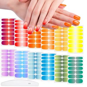 WOKOTO 12 Sheets Bright Color Gradient Nail Stickers Full Wraps for Women Solid Ombre Art Gel Strips With File Kit Press On Polish