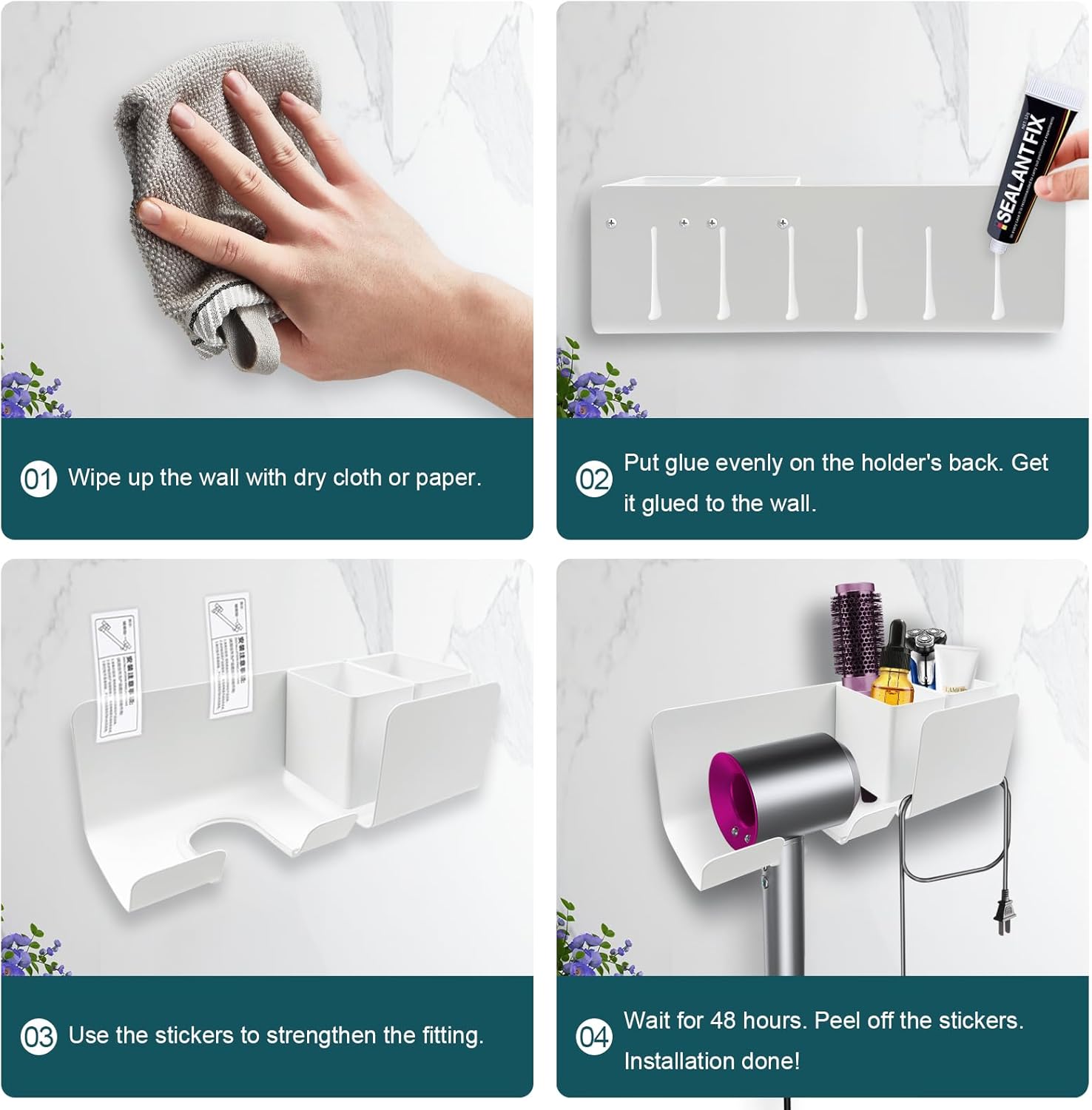 White Wall Mount Hair Dryer Holder Organizer for Bathroom Hair Tools Accessory Hanger - Image 7