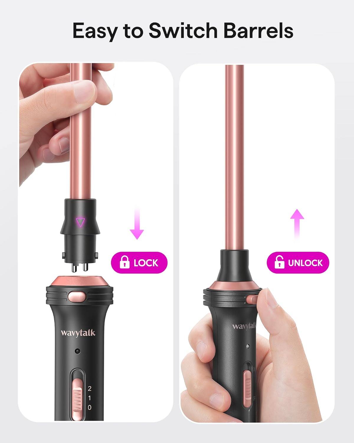 Wavytalk 5 in 1 Curling Iron Set with Thermal Brush and 4 Ceramic Wands, Rose Gold - Image 6