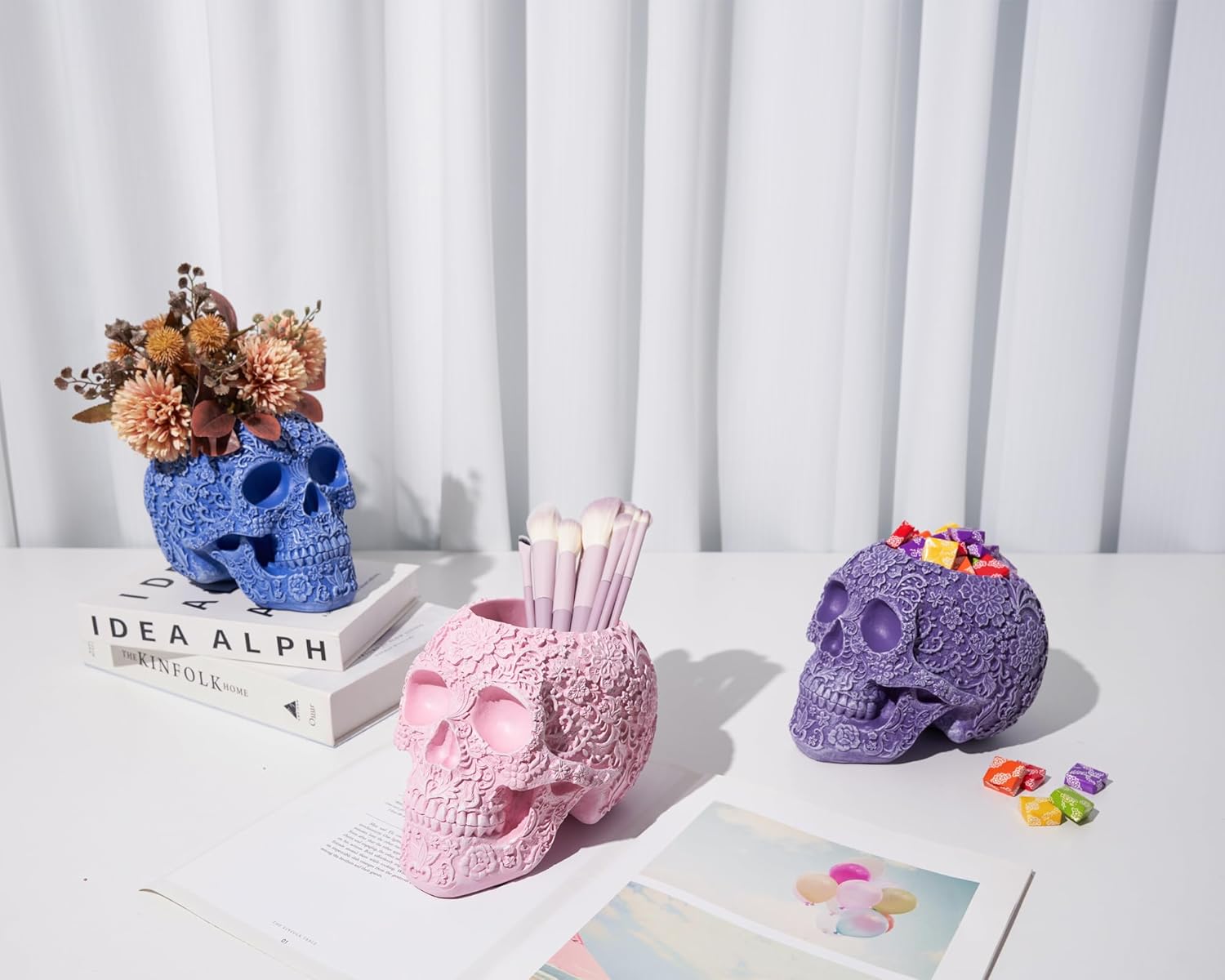 Purple Gothic Skull Decorative Vase and Makeup Brush Holder Organizer - Image 3