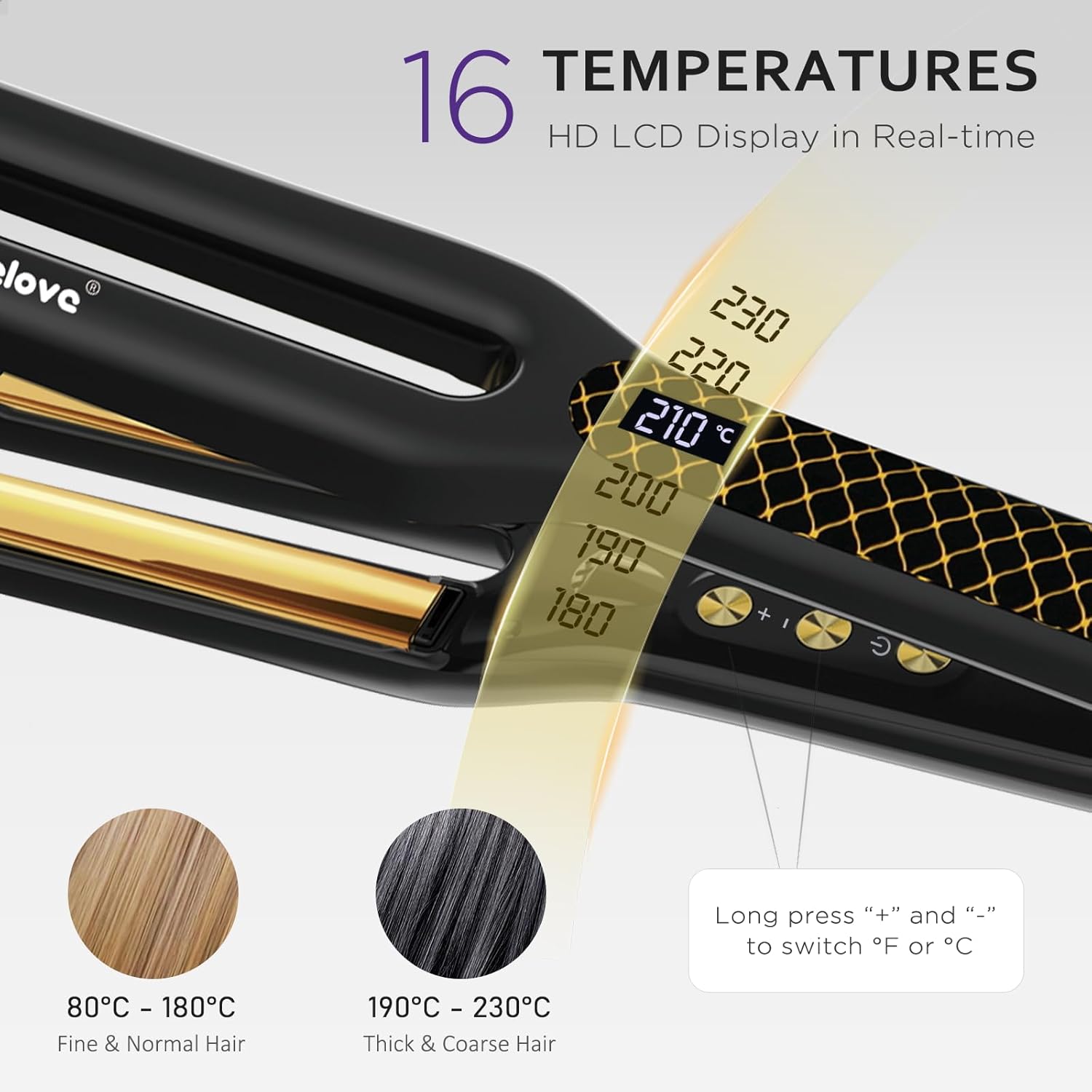 Janelove 4X 0.5 inch Titanium Hair Straightener Flat Iron with Heat Resistant Mat LCD Display - Image 4
