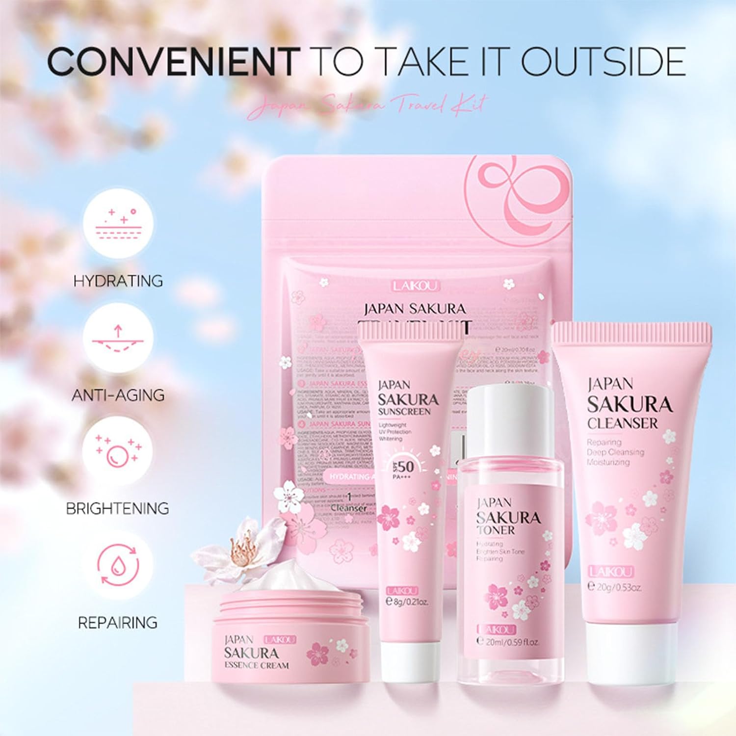 Sakura Travel Skincare Set for Teenage Girls - 4 Piece Gentle Face Care Kit - Image 2