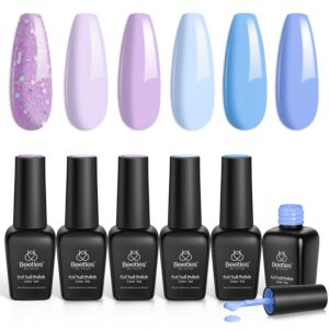 Beetles Gel Nail Polish Set - 6 Colors Glitter Sky Blue Purple Kit - Lavender Violets - Soak Off UV LED Gel Manicure DIY