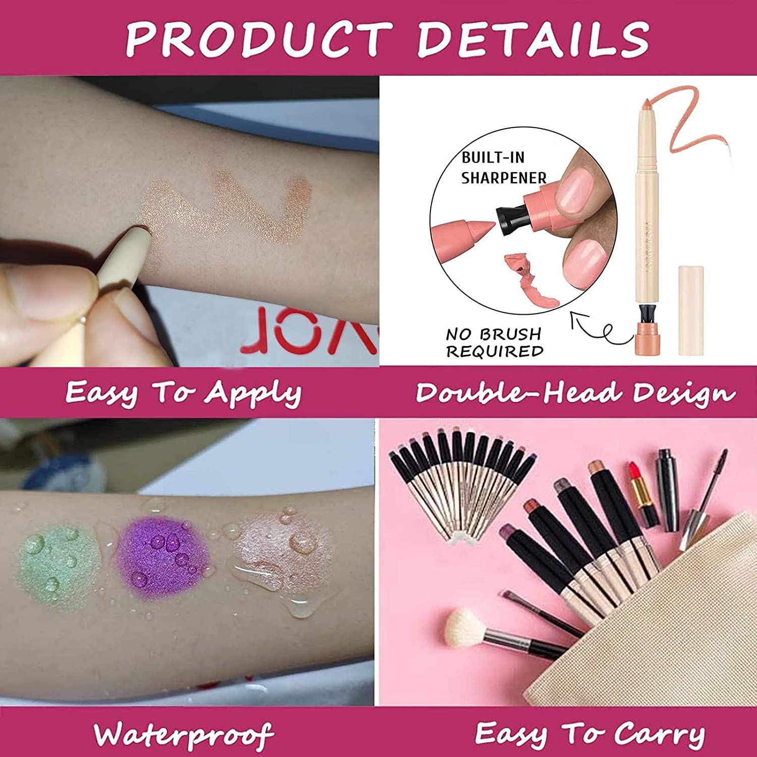 Waterproof Hypoallergenic 12-Shade Eyeshadow Palette with Long-Lasting Eyeliner and Cream Highlighter Stick - Image 4
