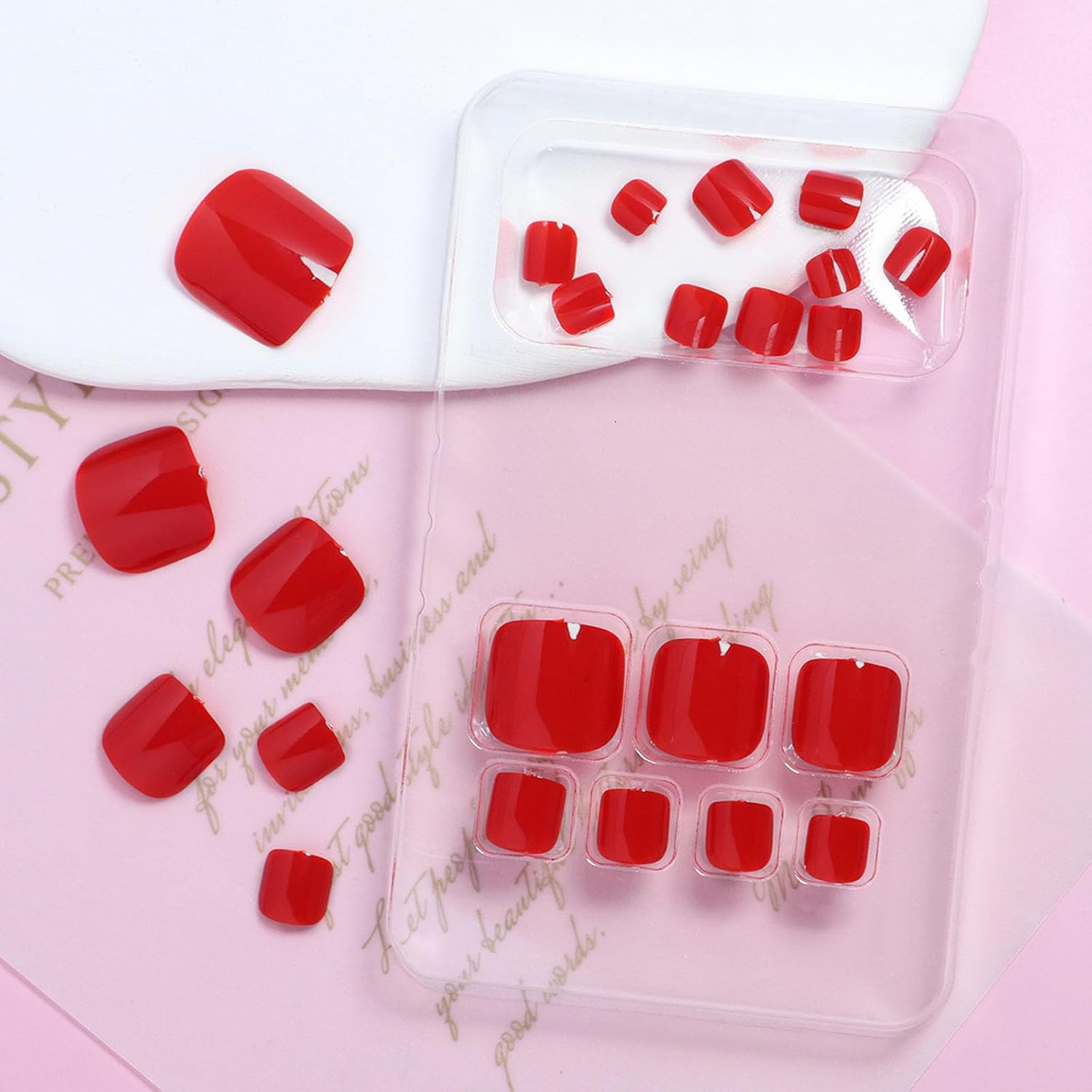 Red Glossy Full Cover Press-On Toenails 24 Pcs Artificial Tips for Daily Wear - Image 2