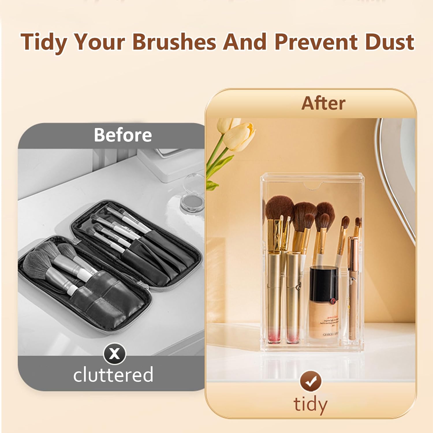 Clear Acrylic 17-Slot Makeup Brush Holder Organizer with Lid - Image 5