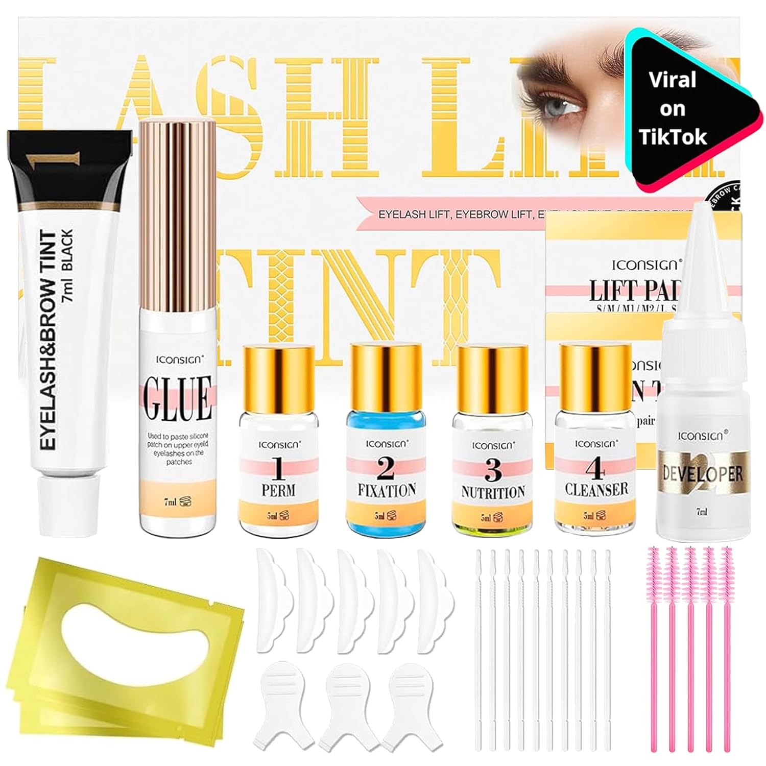 Lash Lift Kit & Brow Lamination Kit - 4 in 1 Black Color Professional Lash & Eyebrow Perm Kit For 6-8 Weeks, Quick Lifting & Coloring Eyelash & Eyebrow Lift Kit - Easy to Use at Home Diy & Salon