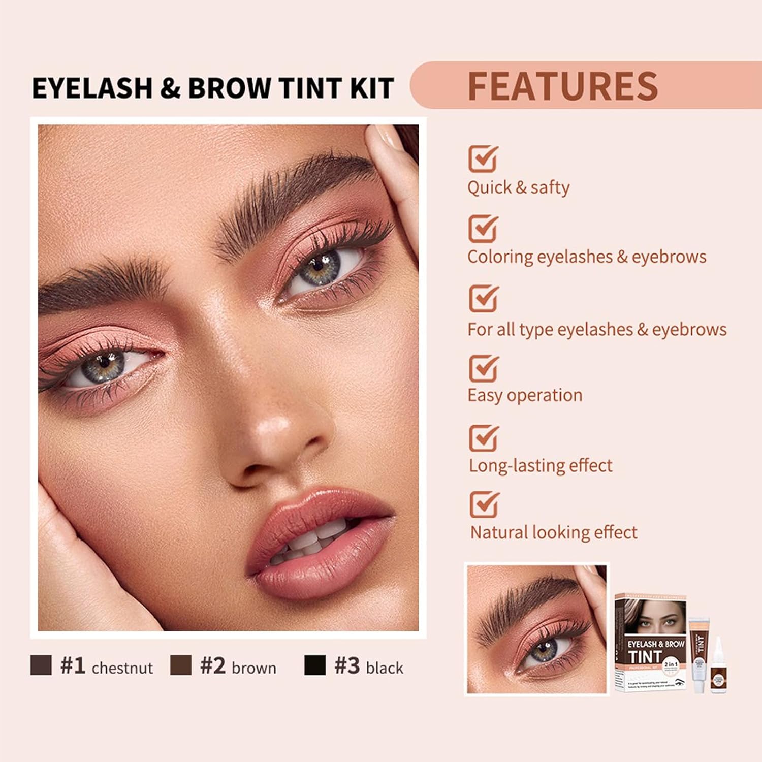Natural Brown Eyelash and Brow Tint Kit for Home or Salon Use, Lasts 4-8 Weeks, Waterproof - Image 2