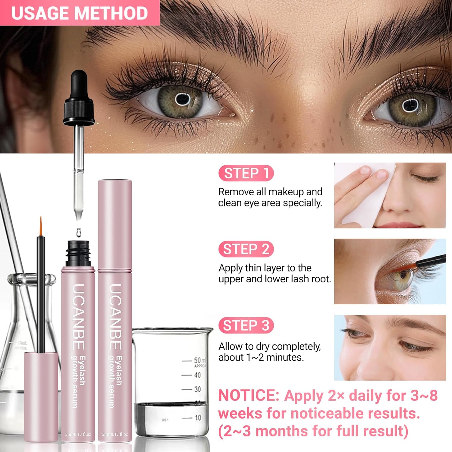 Lash & Brow Growth Serum Kit, 10ml Each, 2-Pack, Fuller Thicker Lashes - Image 4