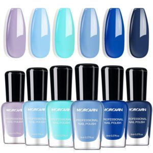 Morovan Blue Nail Polish Set: Light Navy Royal Blue Nail Polish Pack Quick Air Dry Baby Sky Cobalt Mini Toe Bulk DIY Art Salon Summer Gift for Women