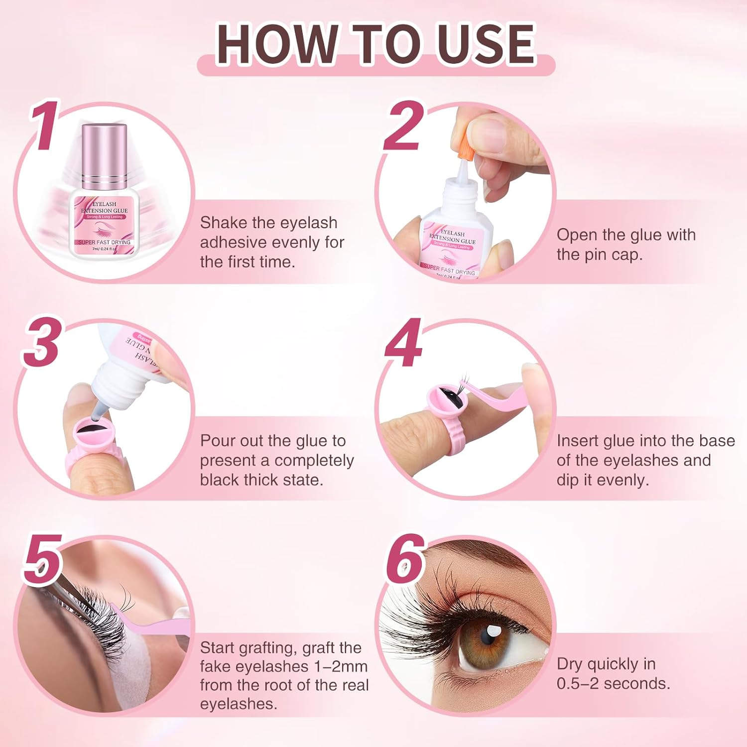 Professional 7ML Black Eyelash Extension Glue, 1-2s Fast Drying Adhesive - Image 4