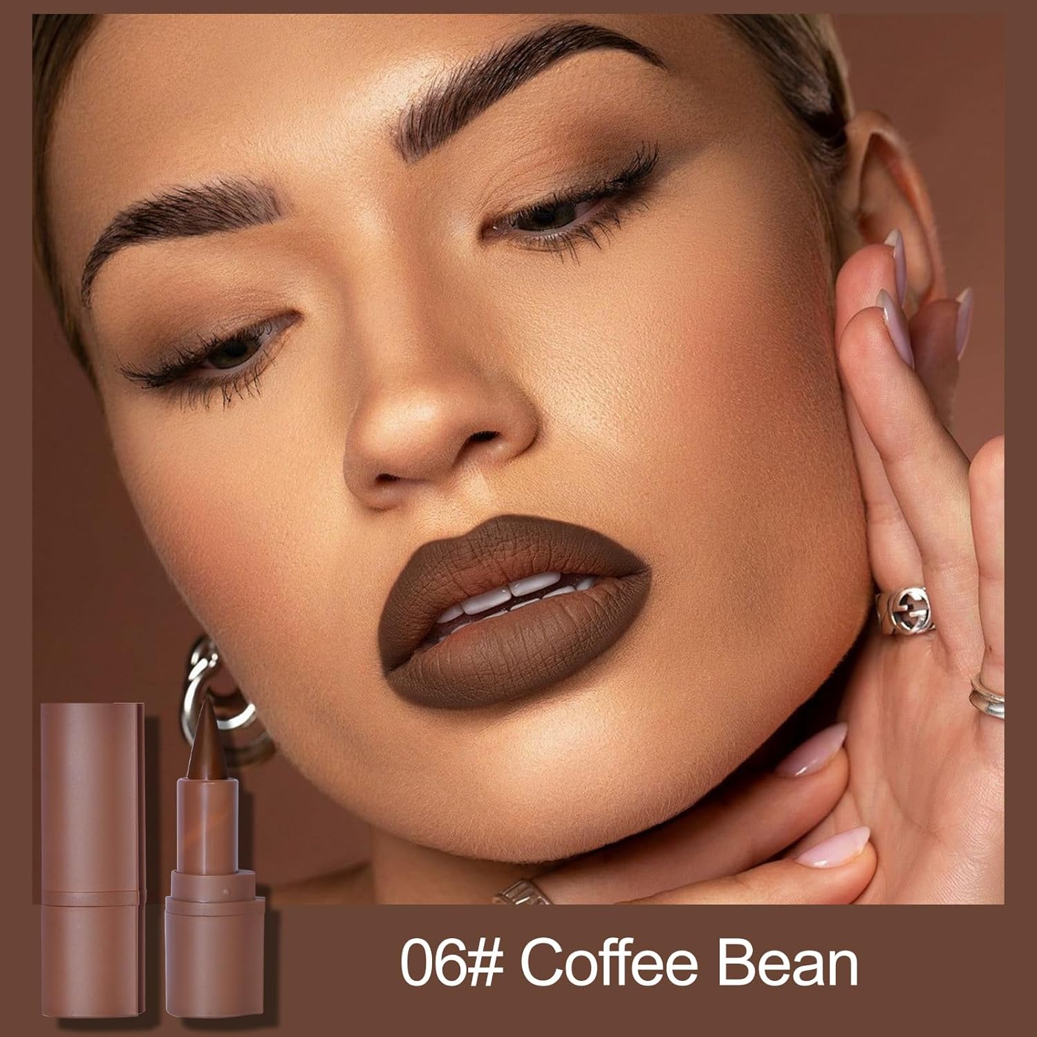 Erinde 2-in-1 Matte Dark Brown Red Lip Liner and Lipstick Set, Long Lasting, 06# Coffee Bean - Image 2