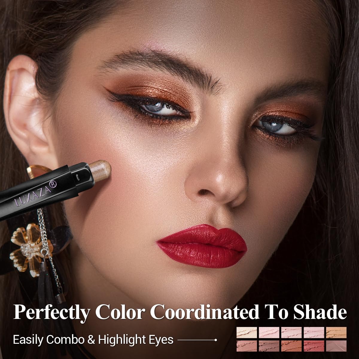 10 Piece Waterproof Brown Shimmer Matte Eyeshadow Stick Set for Women, Eye Brightener Crayon - Image 4