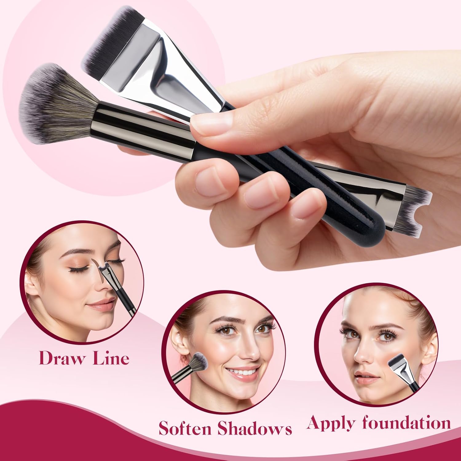 2-Piece U-Shaped Nose Contour Brush Set for Makeup and Highlighting - Image 4