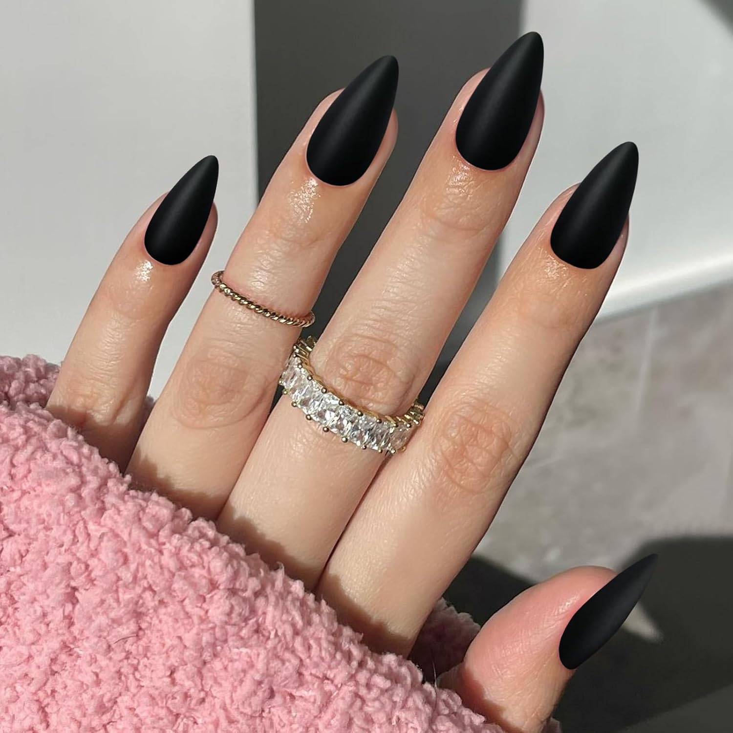 240pc Almond Matte Black Press On Fake Nails Kit for Women & Girls - Image 2