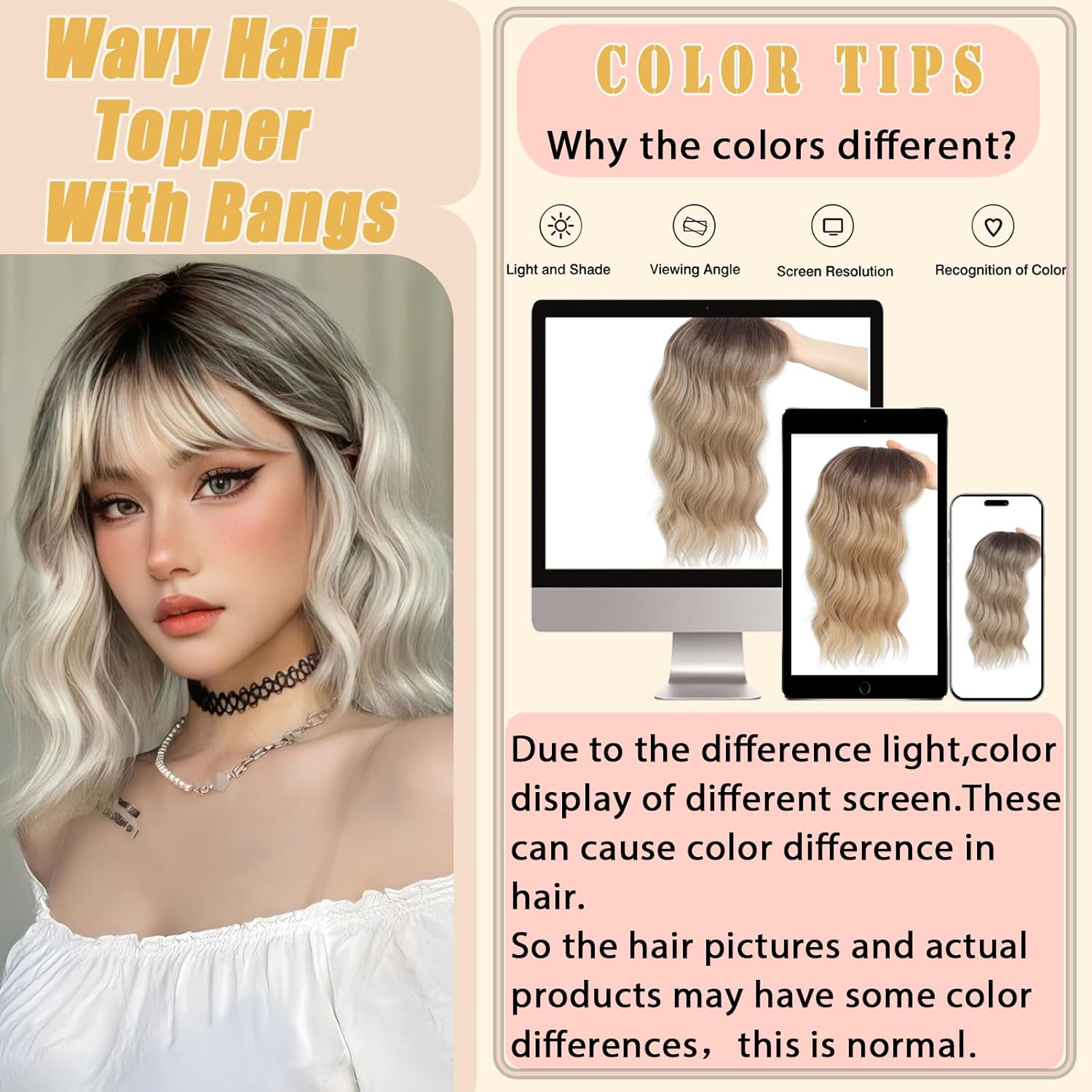 Dark Brown Mixed Chestnut 360° Curly Wavy Synthetic Hair Topper with Bangs for Thinning Hair - Image 7