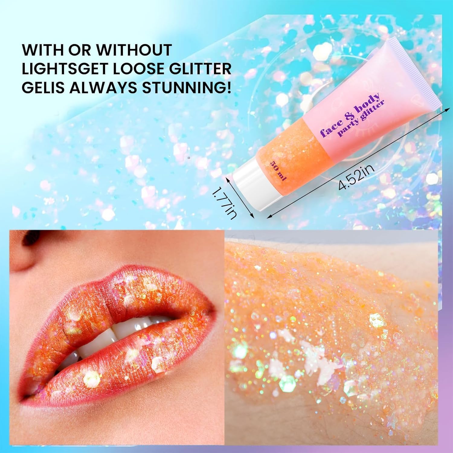 DAGEDA 1.7oz Shimmer Coral Body Glitter Gel for Face, Hair, Nails - Image 3