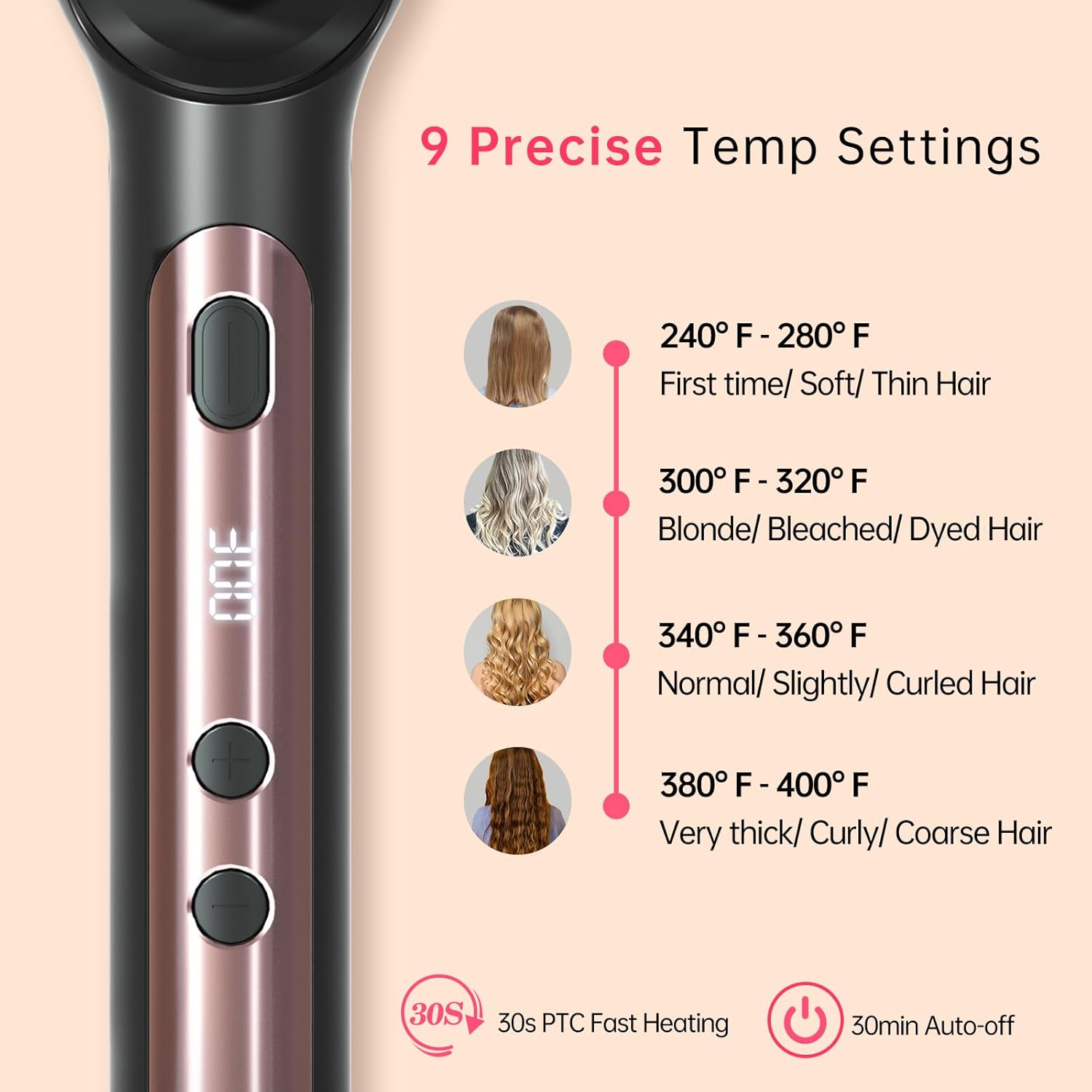 9 Temperature Setting Ceramic Hair Straightener Brush with Anti-Scald Design - Image 5
