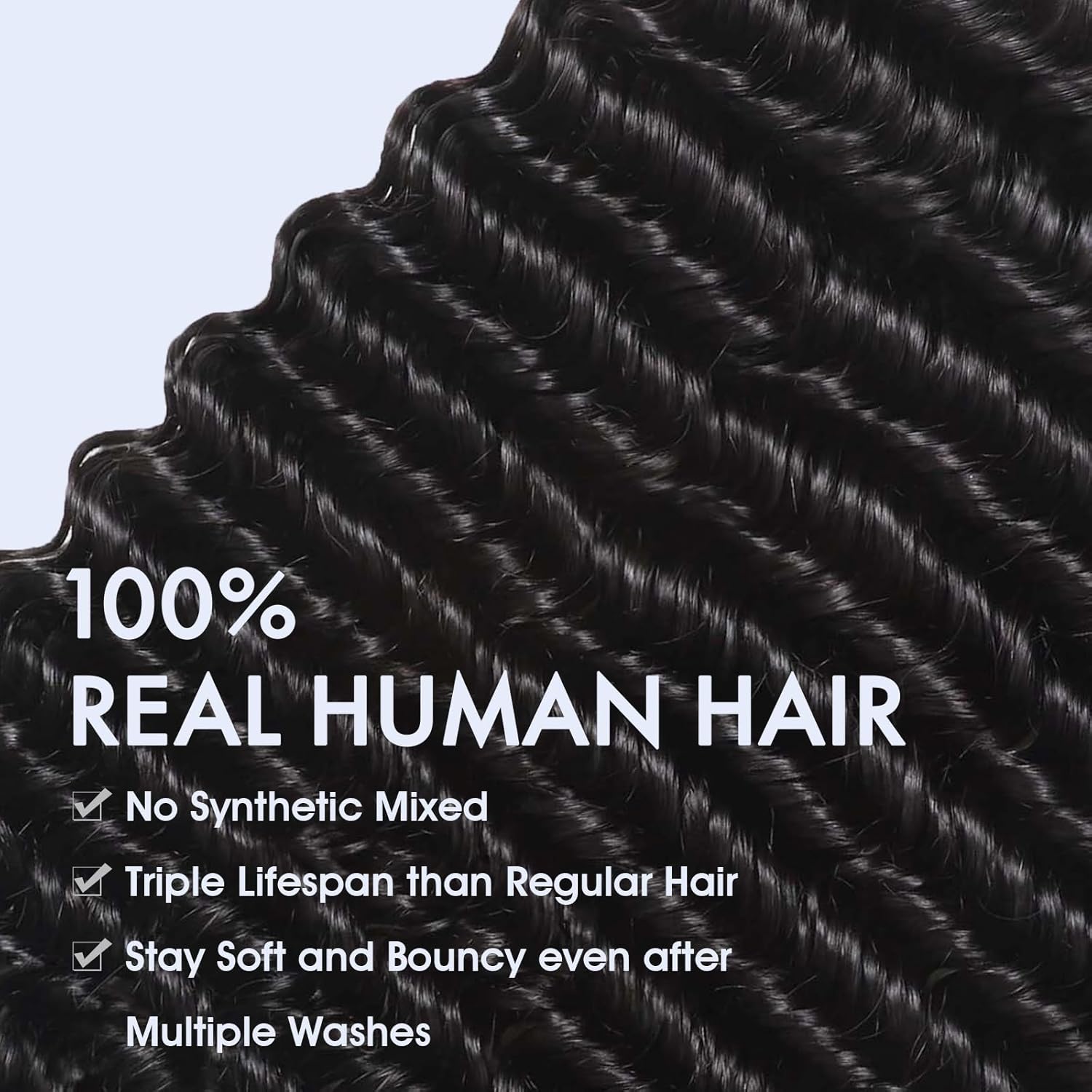 Deep Wave Curly Human Hair Bundles 20 22 24 Inch 3 Set Natural Black - Image 3