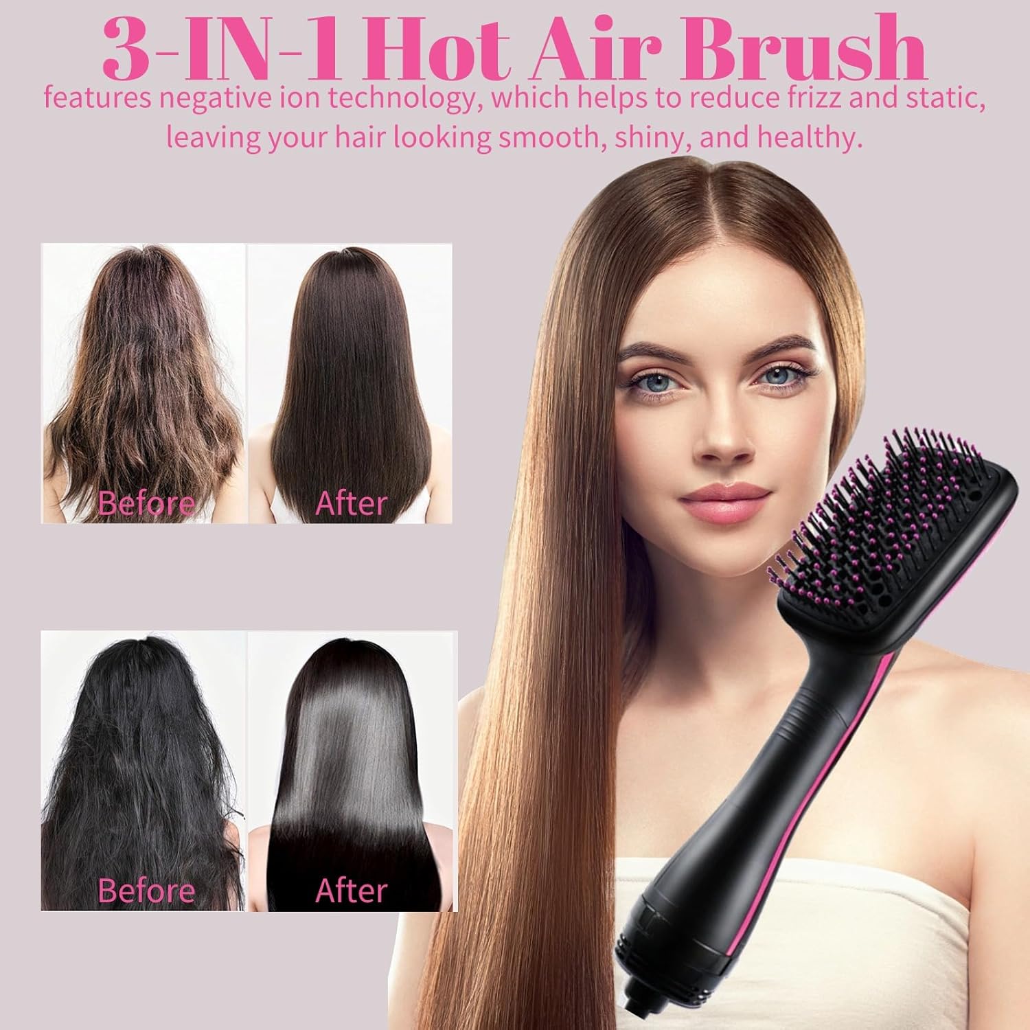 Ionic Hair Dryer and Blow Dryer Brush, 1 Step Straightener, Negative Ion Technology, All Hair Types - Image 3
