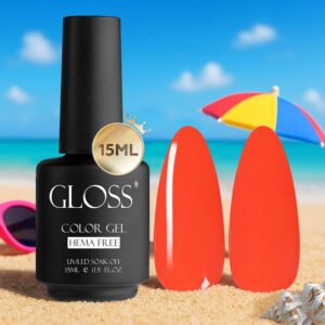 GLOSS Gel Nail Polish | Neon Coral 15ml 1 pcs - HEMA Free Gel Polish, Coral Soak Off UV LED Gel Varnish, Professional Manicure Gel Polish Design for Home & Salon, Perfect Holiday Gifts for Women