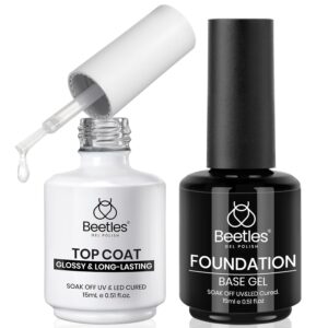 Beetles 2Pcs 15ml Base and Top Coat Set - Upgrade No Wipe Extra Glossy Gel Top Coat Finish, Soak Off UV LED Gel Polish Essentials for Long-Lasting Manicure Kit