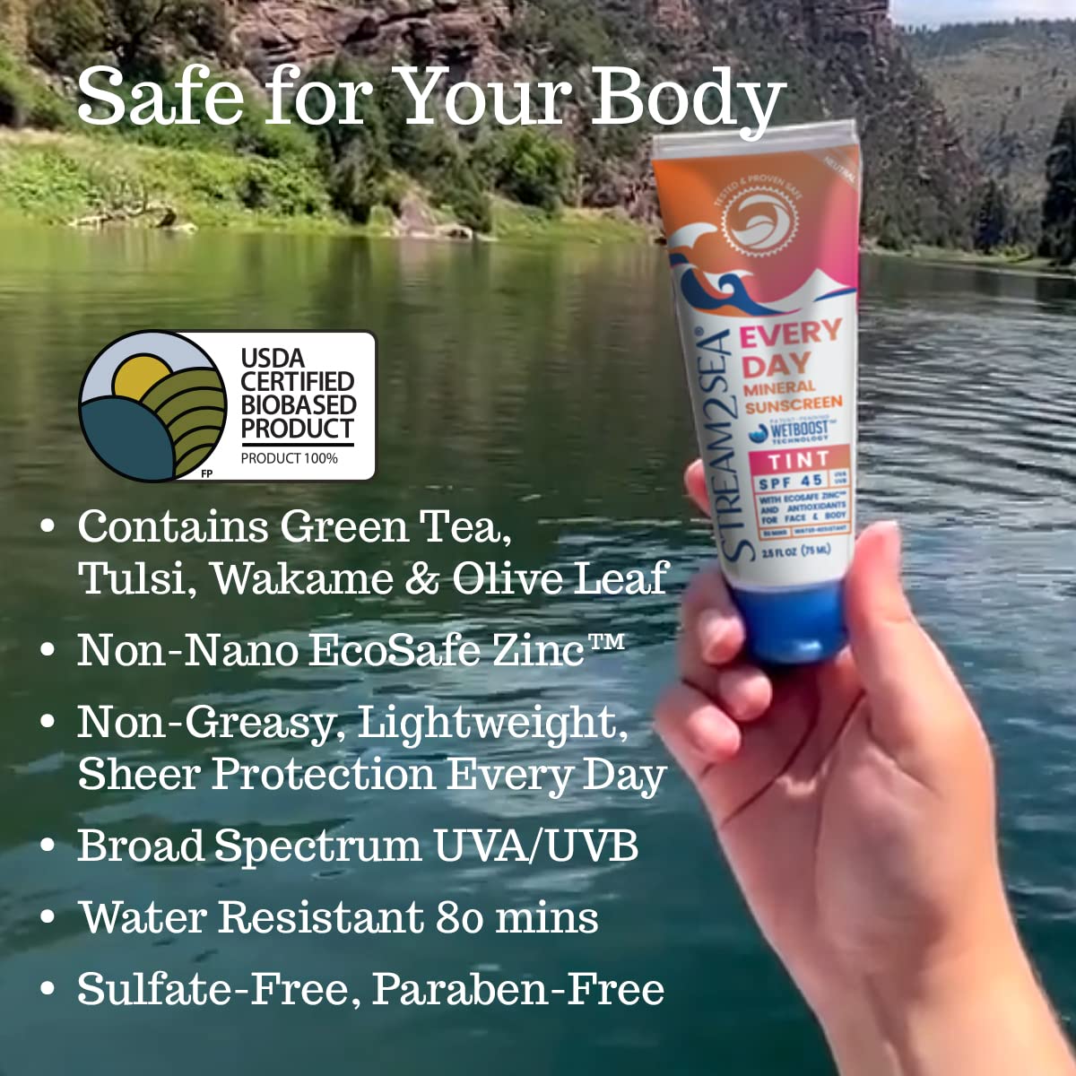 SPF 45 Tinted Mineral Sunscreen 2.5 Fl Oz Biodegradable, Paraben Free, Reef Safe, Non-Greasy Formula - Image 2